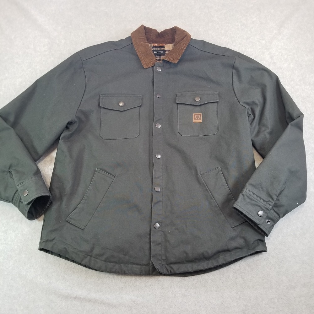 Brixton Jacket Mens Large Washed Black Durham Corduroy Collar Plaid Lined Canvas